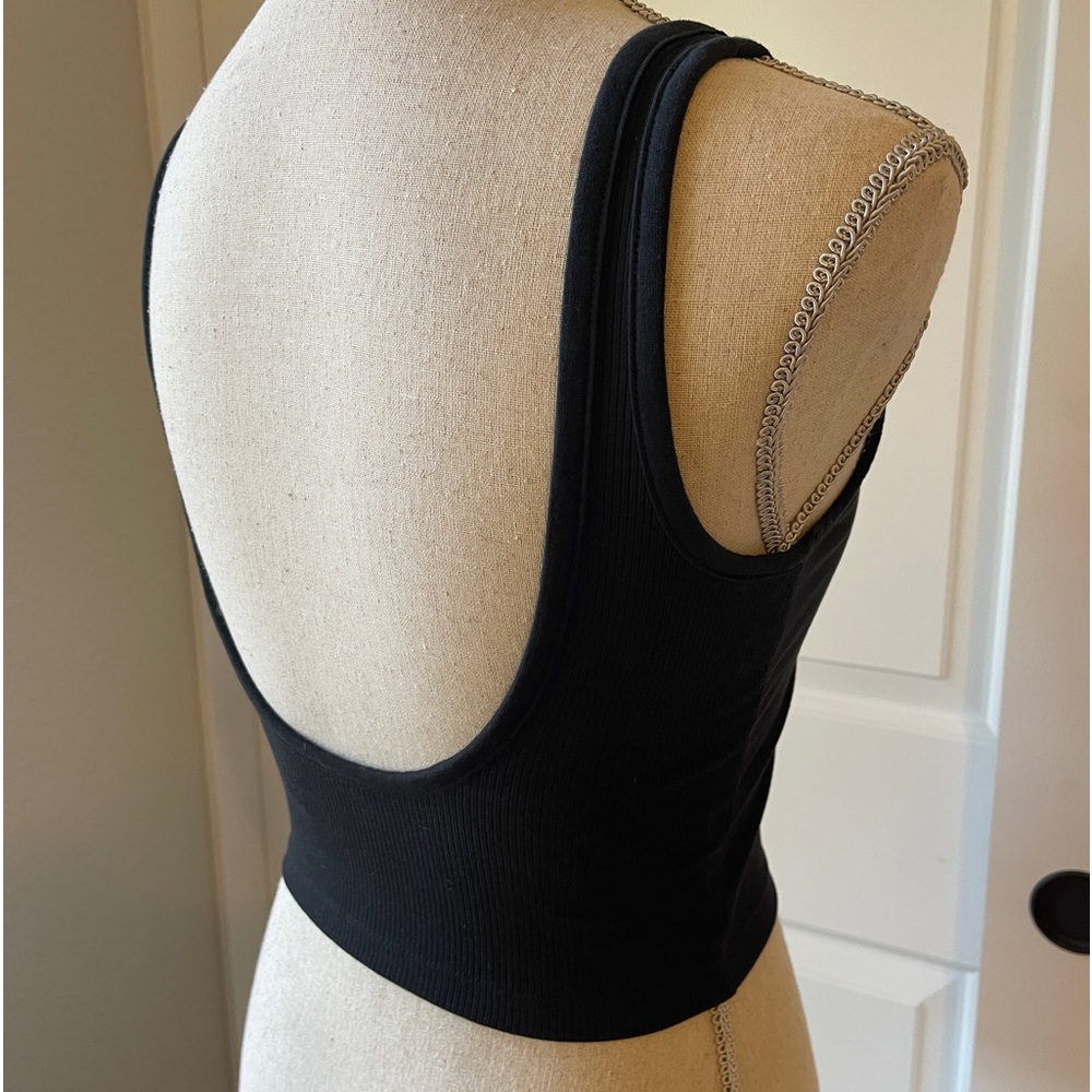 Adidas Crop Tank Ribbed Open Back Scoop Neck Black X-Small - Picture 5 of 8